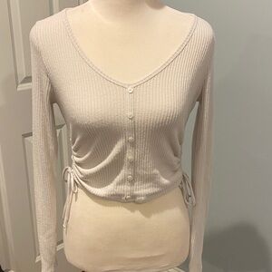 Hollister Cream Ribbed Button-Down Top